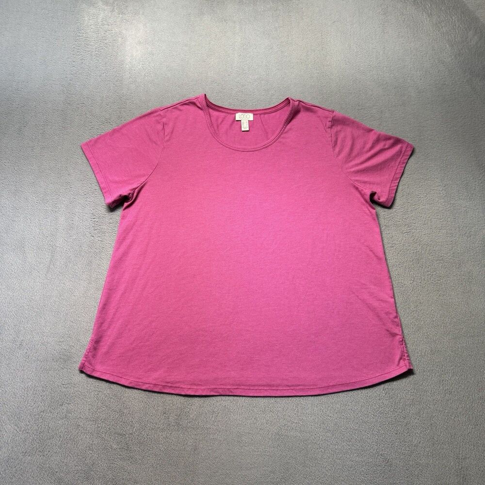 LOGO by Lori Goldstein Womens M Pink Short Sleeve T Shirt Round Neck Top Casual